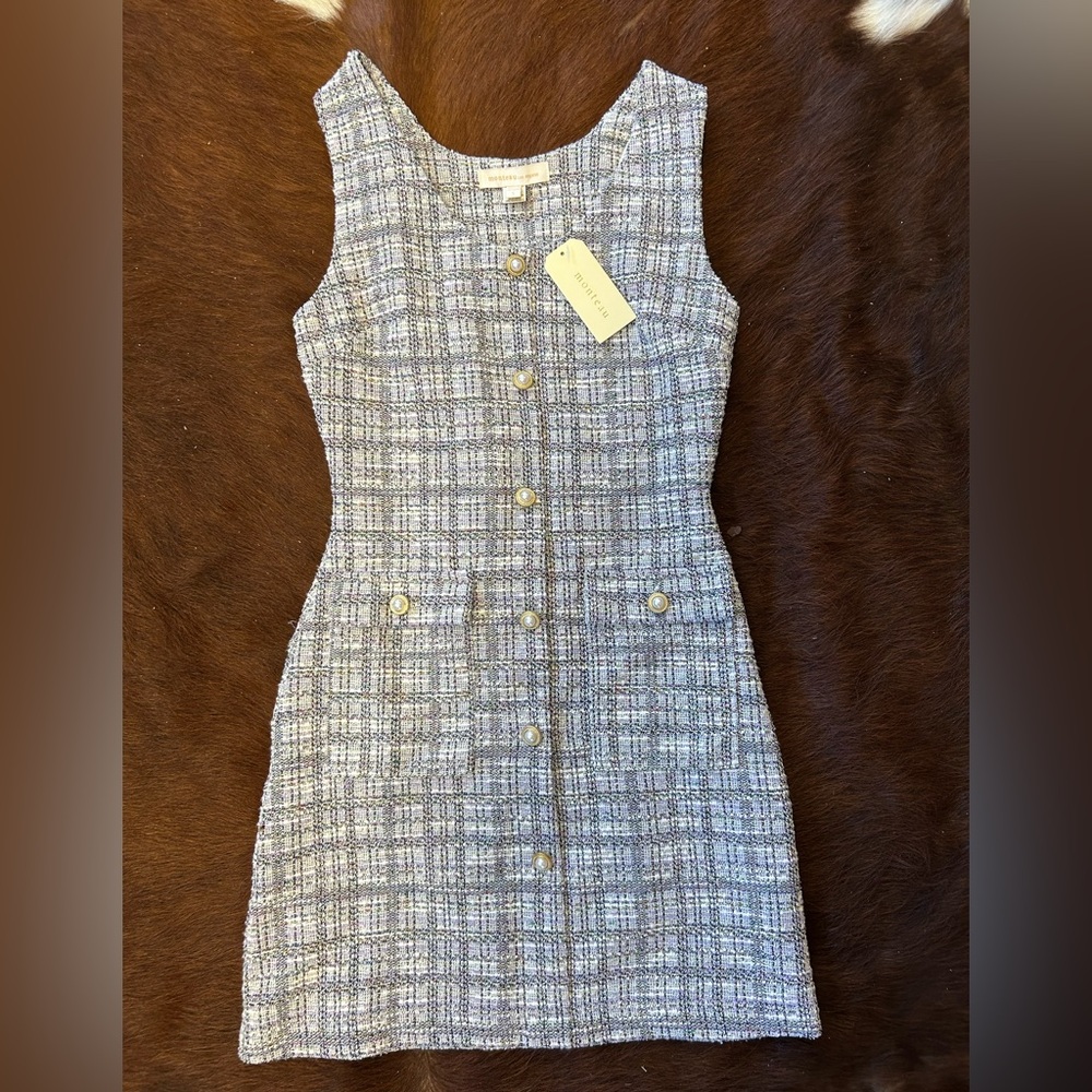 Monteau Plaid Tweed Mini Dress